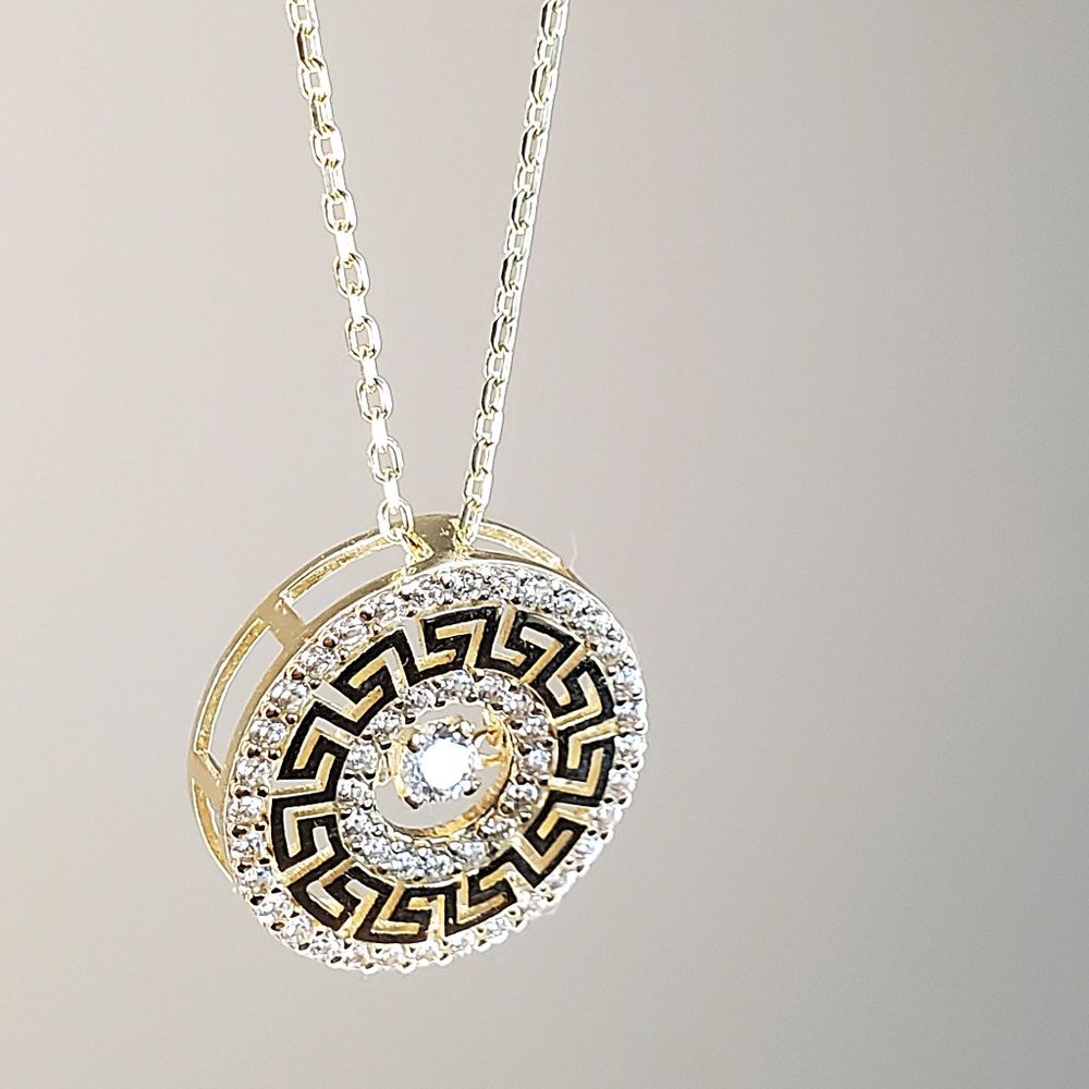 10K GOLD PENDANT NECKLACE / Gold Jewelry / Cubic Zirconia / Handmade - Picture 2 of 3